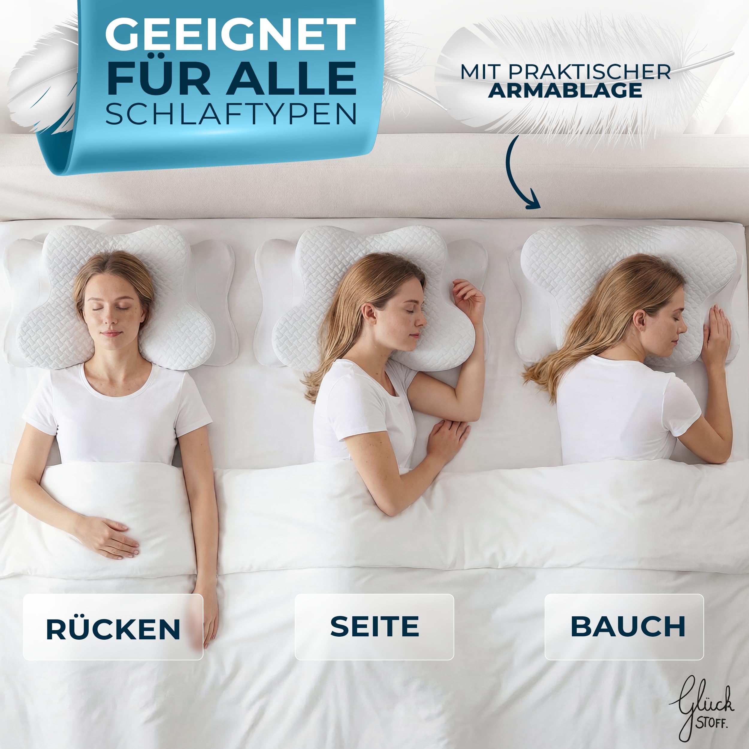 Glückstoff® Ergonomisches Kissen (für alle Schlaftypen) Kopfkissen aus Memory Foam | Nackenstützkissen Ergonomisches Kopfkissen Seitenschläferkissen Weiß 3