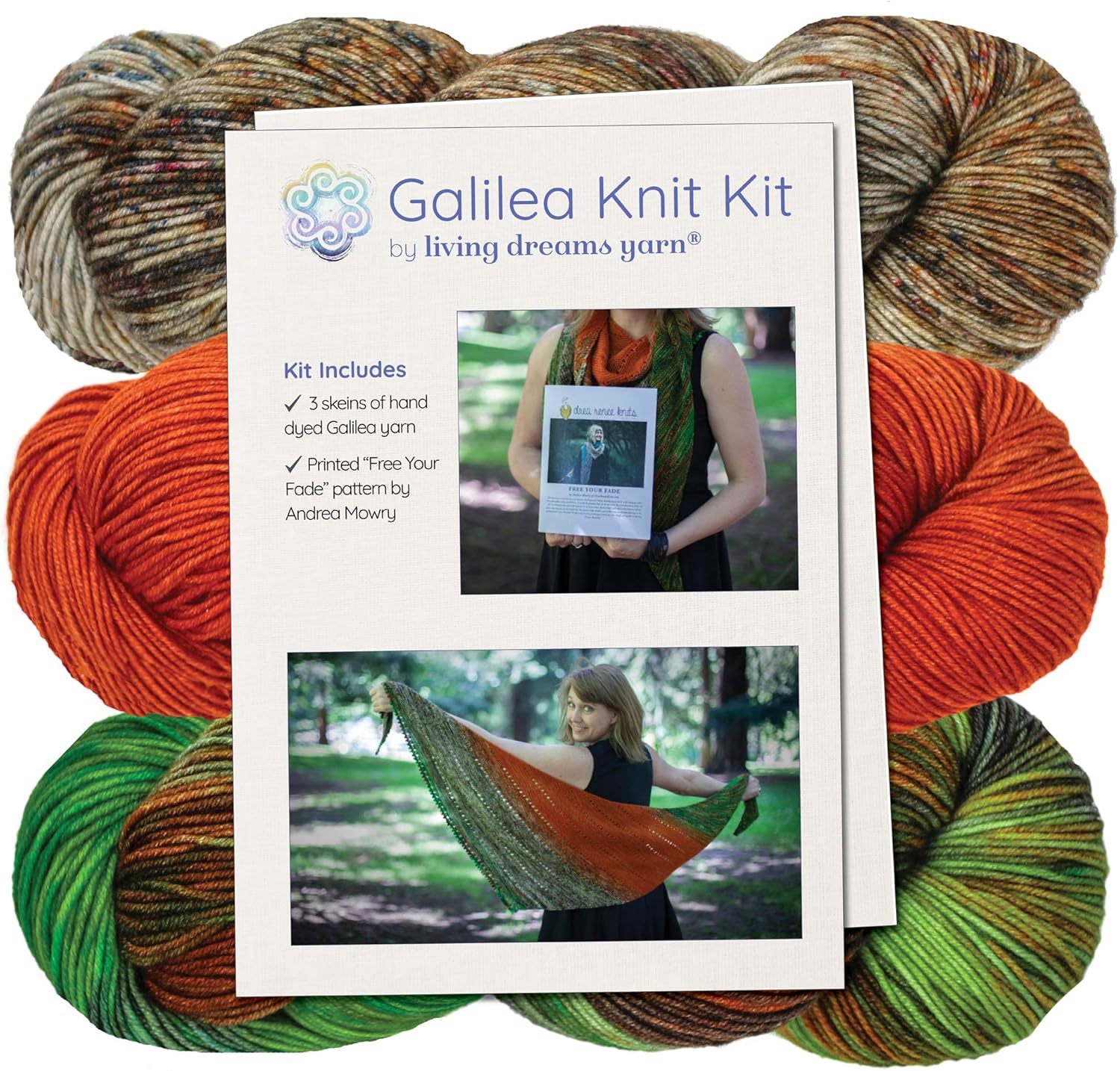 Galilea Shawl Knit Kit Includes Three Complementing Skeins Of Hand Dyed Superwash Merino Yarn Famous Free Your Fade Knitting Pattern Shawl Kit
