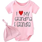 YSCULBUTOL Baby Twins Bodysuits I Love My Grandma And Grandpa Infant Baby Clothes Unisex Twin Romper Outfits With Hat