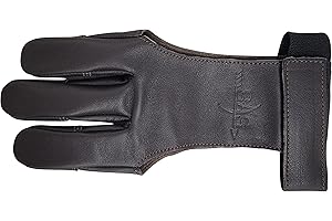 SAS Leather Traditional 3 Finger Archery Shooting Gloves for Recurve or Compound Bow - Hunting Target Protective Finger Tab Three Finger Guard for Adults, Men Women and Youth (Black, Small)