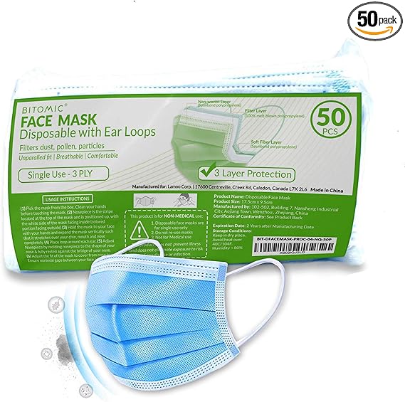 Download Free Amazon Com Disposable Mask 3ply 50 Pcs Bag 3 Layer Breathable Face Masks With Earloops Adjustable Noseband Comfortable Fit Protective Adult Face Masks For Women Men Anti Dust Particles Latex PSD Mockup Template