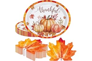 LINHAXM 50 PCS Thanksgiving Oval Paper Plates Large 9" X 11" Maple Leaf Napkins Fall Pumpkins Thanks Disposable Autumn Dinnerware for Harvest Thanksgiving Party Decorations