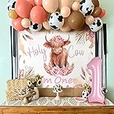 Pink Highland Cow 1st Birthday Party Decorations Holy Cow Im One Backdrop Balloons Cowgirl Western First Birthday Decorations Girl First Rodeo Party Supplies