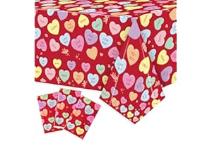 BkeeCten 3 Packs Valentine’s Day Tablecolth Decorations Red Romantic Love Heart-Shaped Pattern Waterproof Plastic Table Cover Conversation Rectangle Tablecloth for Valentine’s Day Party Wedding Decor