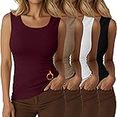Velvelhall 4 Pcs Women's Thermal Tank Tops Fleece Lined Raw Hem Sleeveless Underwear Scoop Neck Warm Camisole Base Layer Vest(Black, White, Khaki, Wine Red,XX-Large)
