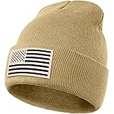 GUMMAUC American Flag Beanie for Men Women - Leather USA Flag Patch, Cuffed Beanie for Tactical Winter Warm Hat