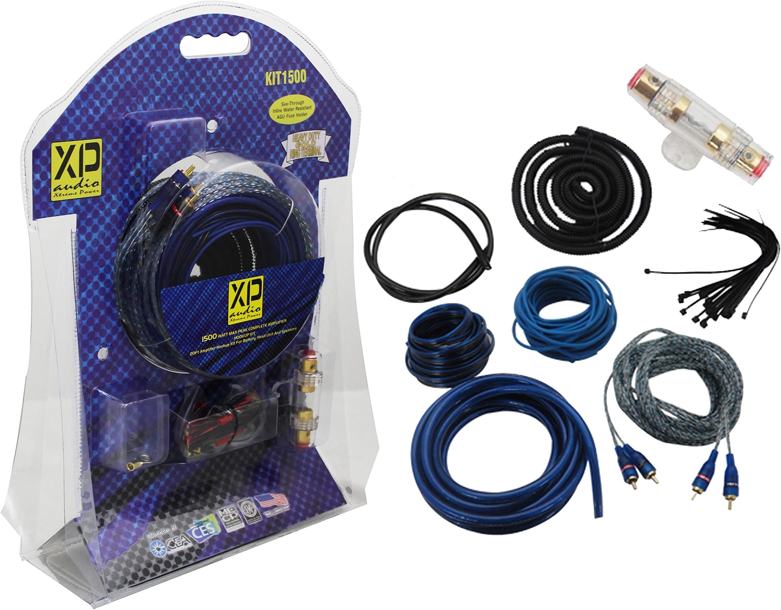 XP Audio KIT1500 Max 20-Feet 1500 Watts Complete Amplifier Hookup Kit for Battery