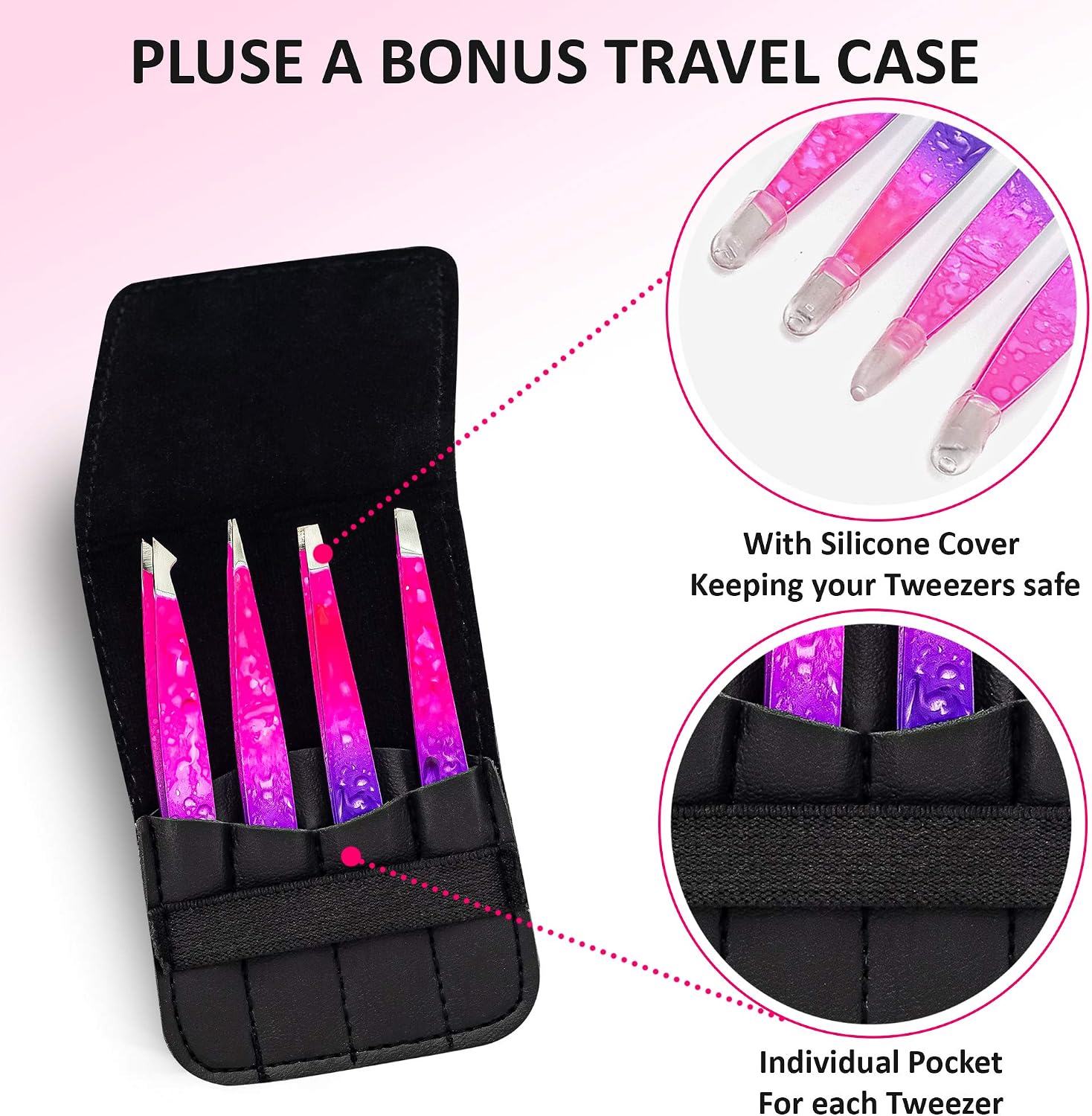 PROWL Professional Stainless Steel Tweezers for Facial Hair Women & Men, Set of 4 Eyebrow Tweezers for Ingrown Hair Splinter - Image 3