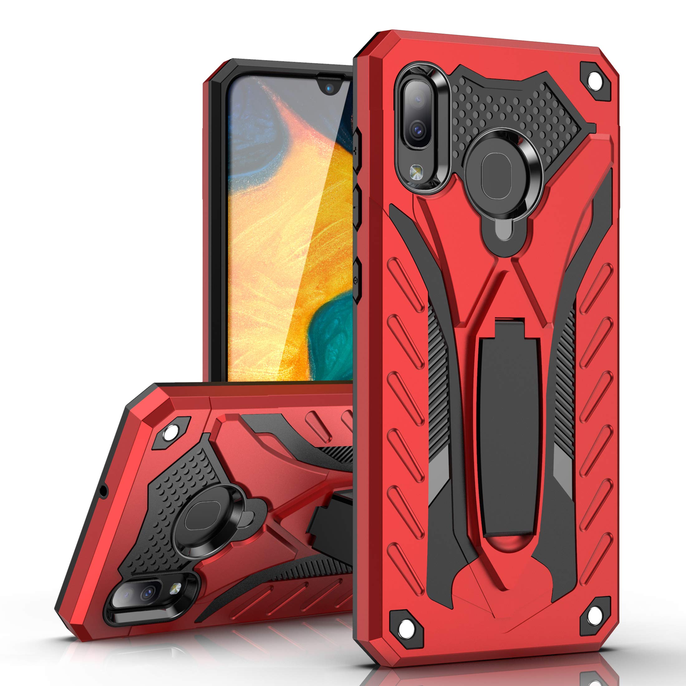 MILAN NICE Phone Case for Huawei Y7P 2020 Heavy Duty Protective Hard Cover Shockproof Certified with Drop Tested with Smartphone Kickstand (Red)