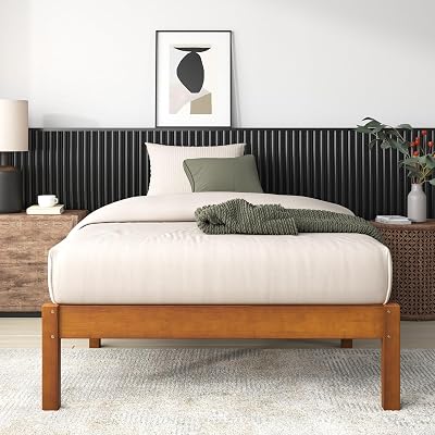 Zinus Ellie 14 Inch Twin Bamboo Platform Bed Frame, Wood Slat Support, No Box Spring Needed, Easy Assembly, Brown
