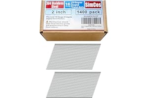SimCos 16 Gauge 304 Stainless Steel Angled Finish Nails – 1-1/4” to 2-1/2 Inch, 20-Degree | Compatible with Pneumatic/Electric Angled Finish Nailers & Nail Guns (2"-1400 pcs)