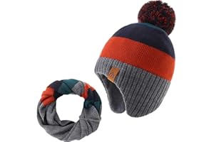 LMLALML Boys Winter Hat Earflap Knitted Beanie for Kids Warm Fleece Lined Thicken Hat for Baby