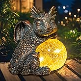 WONDER GARDEN Dragon Statue - Sleeping Dragon Figurines Solar Light Resin Garden Statues with Crackled Glass Globe Outdoor Waterproof Lawn Ornament Decor