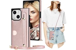 CCSmall for iPhone 15 Case with Card Holder for Women, Phone Case Crossbody with Wrist Strap & Removable Adjustable Shoulder Lanyard Cover for iPhone 15 KB Rose