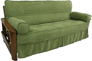 Blazing Needles Solid Microsuede Double Corded 8" to 9" Futon Slipcover Set with 2 Bolster Pillows (Set of 3), Full, Spice