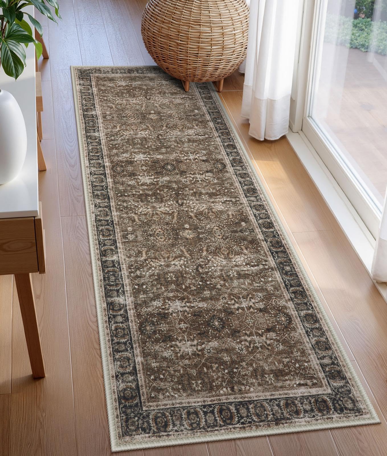 Photo 1 of Lahome Boho 2x6 Brown Kitchen Runner Rugs Non Skid Washable, Vintage Carpet Runners for Hallway 6ft, Distressed Low Pile Indoor Runners for Bathroom Entryway Laundry Dorm (2x6ft,Brown)
