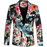 uxcell Men's Suit Blazer Slim Fit Floral Printed One Button Prom Jacket Sport Coat