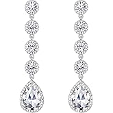 BriLove Women's Elegant Wedding Bridal Crystal Beaded Teardrop Chandelier Dangle Earrings