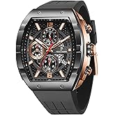 Paras Crown Watches for Men Tonneau 5ATM Waterproof Quartz Luxury Chronograph Analog Men's Wrist Watches Stainless Steel Case Mens Watches