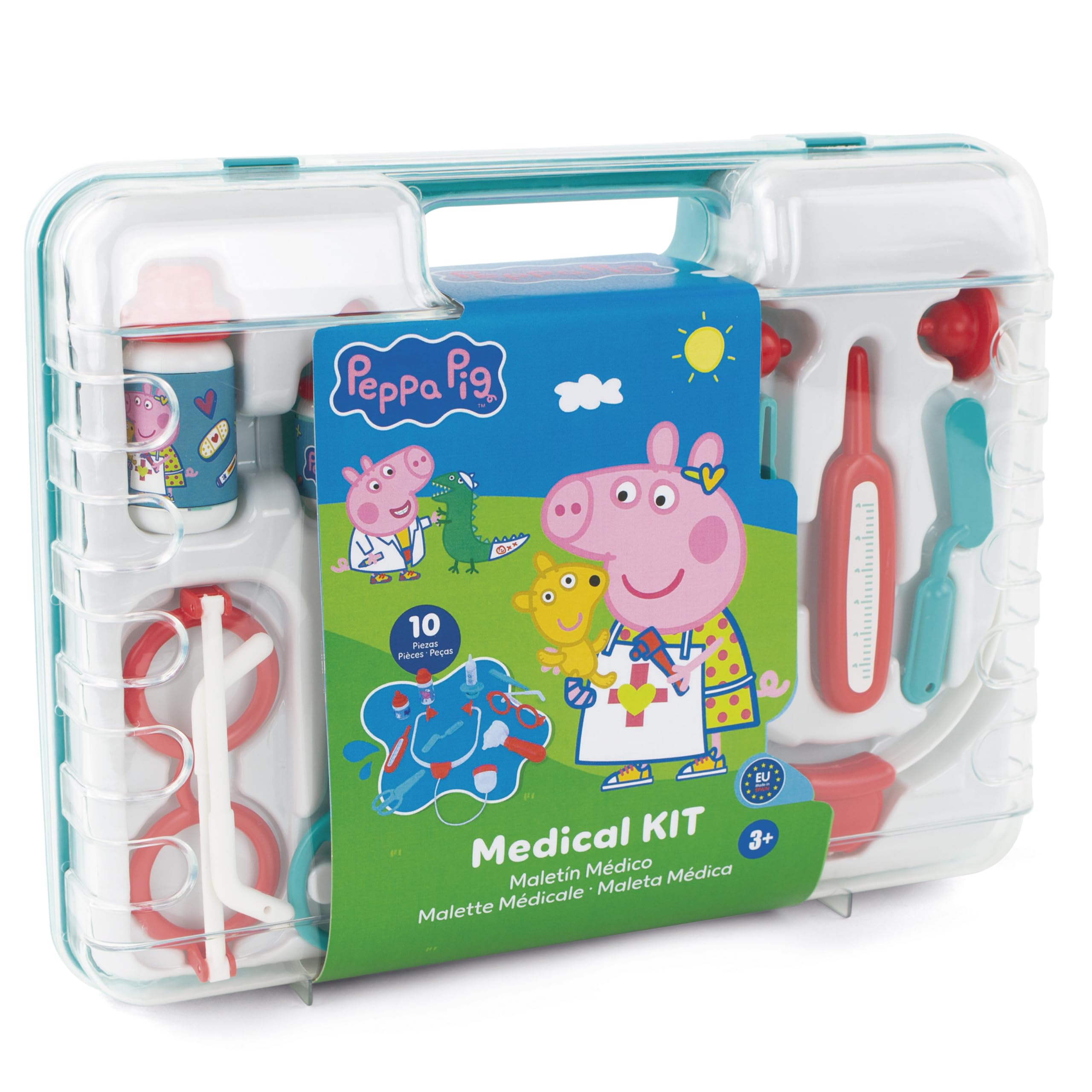Chicos - Peppa Pig Toy Medical Case, Imitation Play Set for Children Portable to Practice Their Favorite Activities Anywhere, Multi-Colour, Includes 10 Accessories