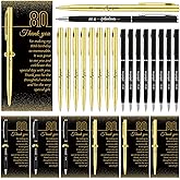 Feifeiy 25 Sets 80th Birthday Party Favors for Guests with Golden Birthday Ballpoint Pens and Thank You Cards for Men Women Anniversary Wedding New Year Gifts