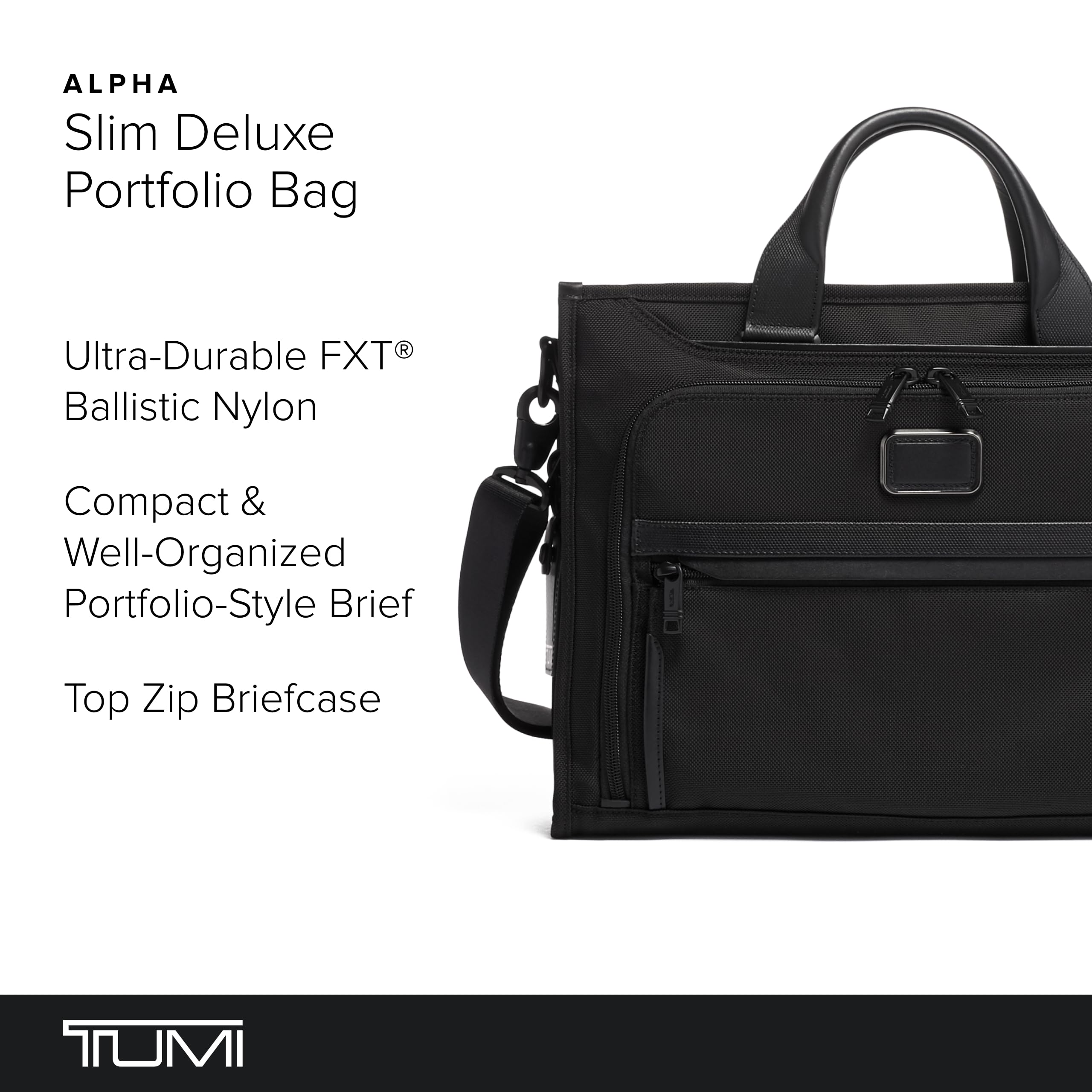TUMI Alpha Slim Deluxe Portfolio - Men's Compact Travel & Office Briefcase - Laptop and Tablet Bag - Black