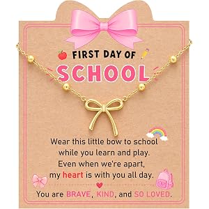 UNGENT THEM First Day of School Bow Necklace Back to School Gifts for Girls