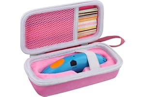co2CREA Hard Case for 3Doodler Start+ Essentials (2024) 3D Pen Set - Storage Organizer with Custom Slots for Art Activity Set, Printing Filament Refill and USB Charger, Pink Case + White Zipper