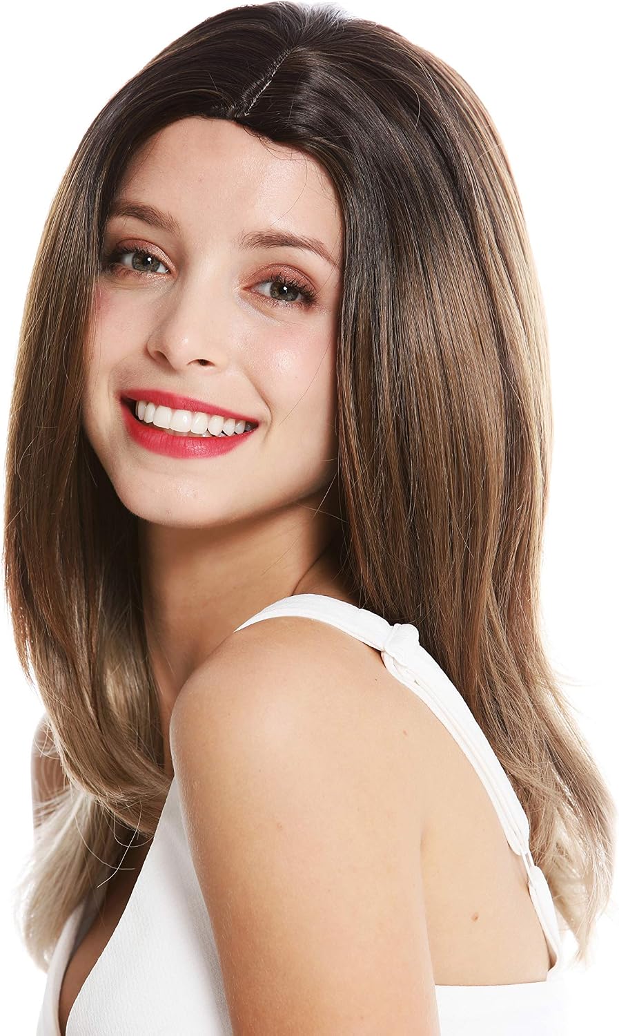 WIG ME UP - GFW3386-G322 women's quality wig shoulder length sleek middle parting balayage brown blonde highlights - Image 4