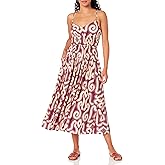 MOON RIVER Womens Sleeveless Sweetheart Neck Shirred Tiered Smock Midi Dress