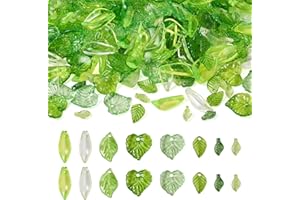 Pandahall 320 Pcs Green Acrylic Leaf Beads Transparent Maple Leaves Pendants Tiny Green Leaf Bead Caps for Jewelry Making DIY