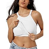 ZeroBound Built in Bra Tank Tops for Women - High Neck Racerback Tank Tops, Casual Basic Ribbed Going Out Top Sleeveless