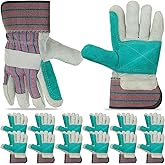 Ferrochef Leather Work Gloves Bulk for Men Women Heavy Duty Leather Yard Gardening Gloves with Reinforced Palms Safety Cuff