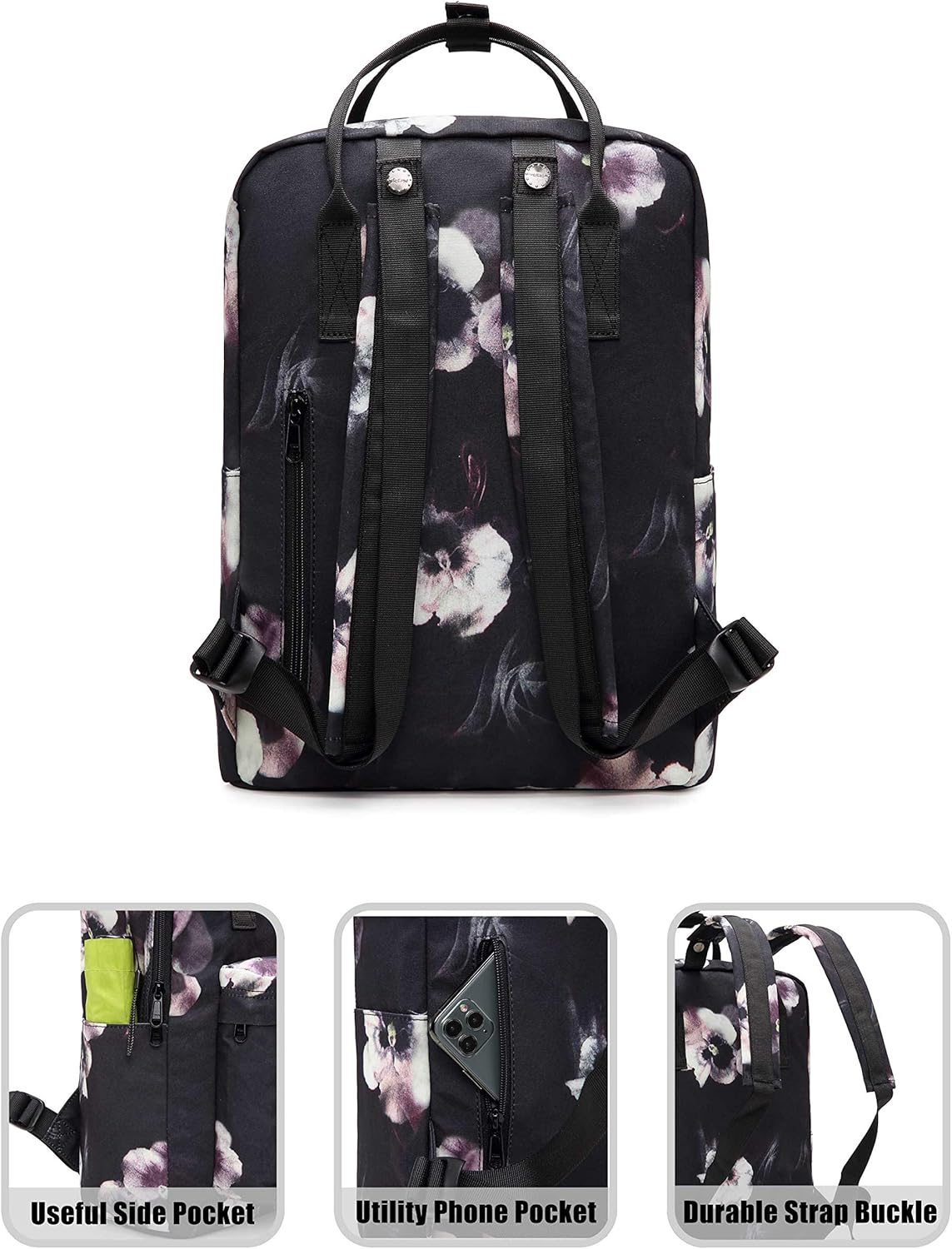 Bestie 14" School Bag Backpack for Girls 14 litres, Floral, Black, Polyester, D139a, Floral, Black - Image 5
