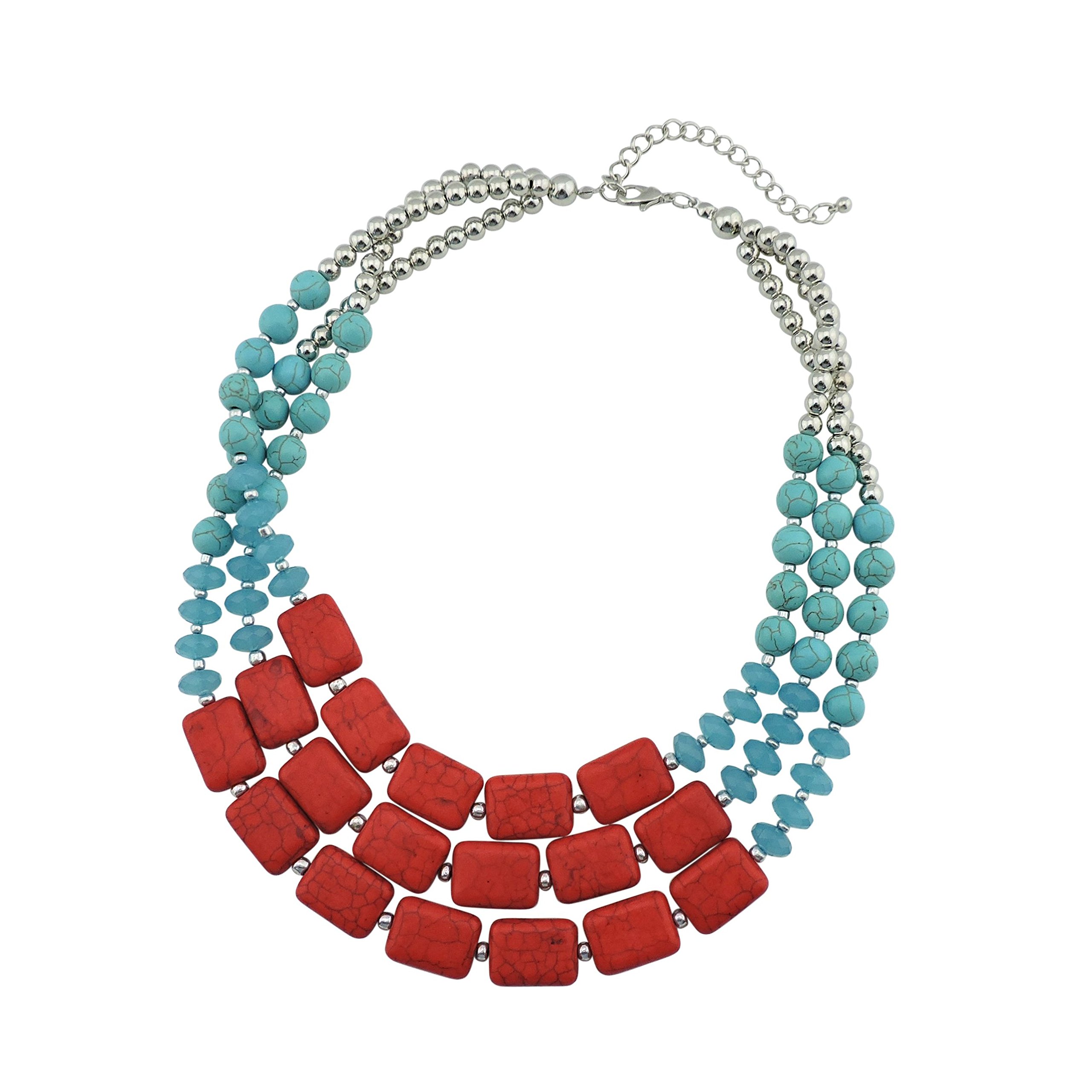 Bocar Personalized Big Statement Turquoise Chunky Necklace for Women Gifts (NK-10268-turquoise+red) โ image 1