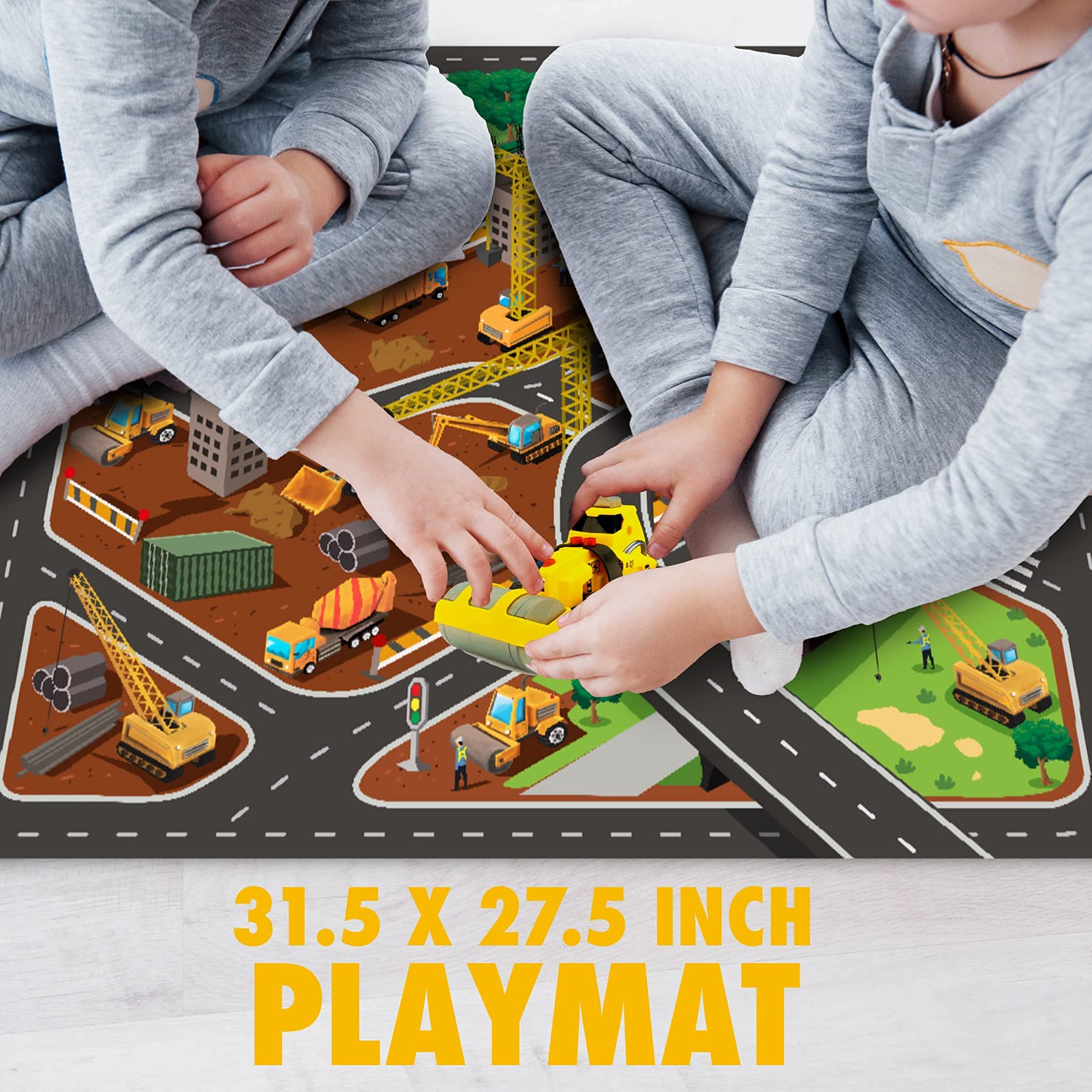 7-in-1 Take Apart Construction Toys 84pcs DIY Engineering Playset with Electric Drill, Play Mat, and Road Signs, Push & Go STEM Learning Bundle w/Lights, Sounds for Early Education, Boys and Girls 4+