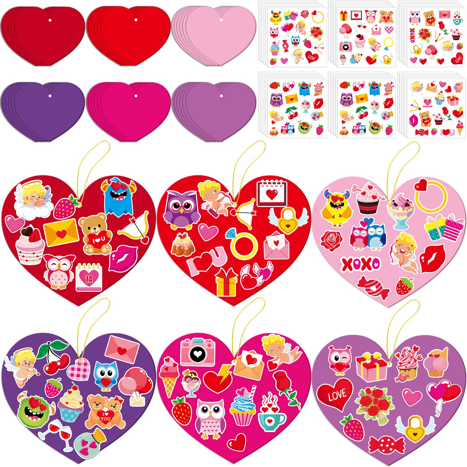 View 1 of 36 Sets Valentine's Day Heart Craft Kits for Kids Valentines DIY Heart-Shaped Craft Kits with Stickers Valentines Day Hanging Multicolor Hearts Crafts for Classroom Home Activity Decoration
