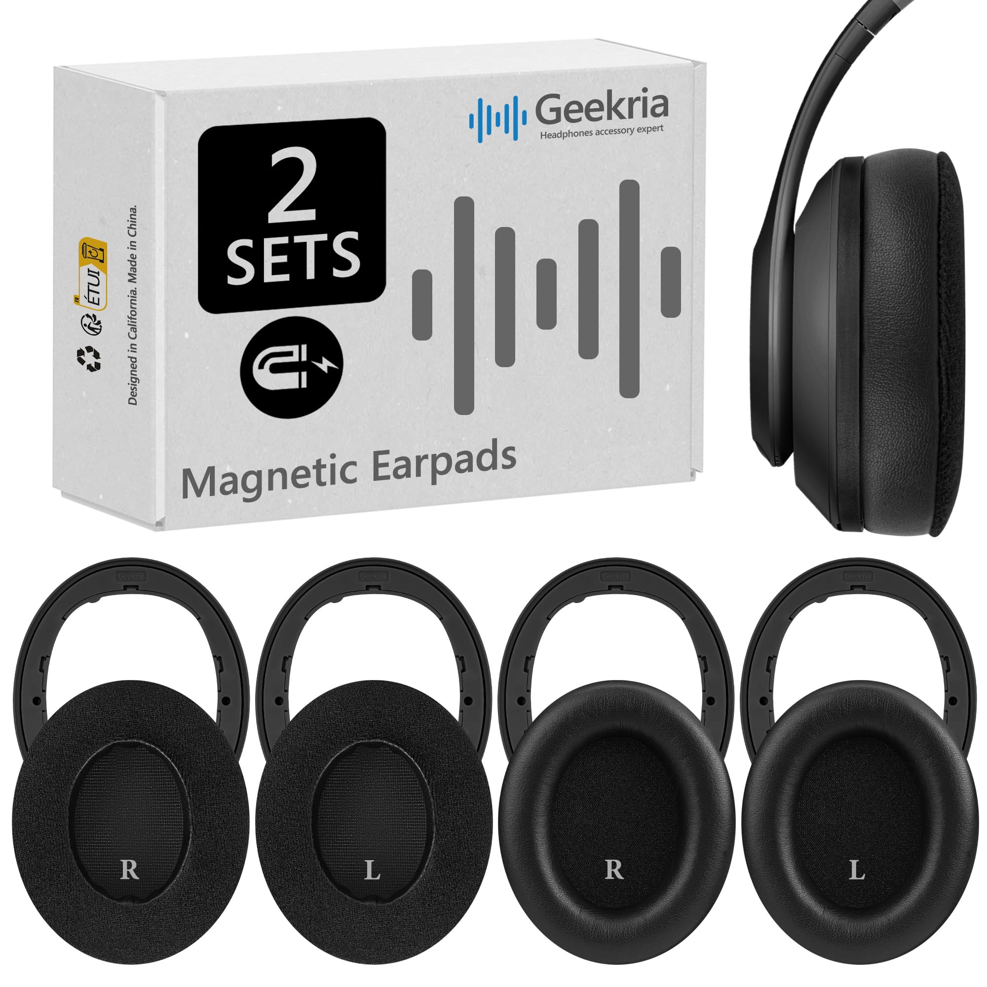 Geekria SNAP Ear Pads Replacement Kit for Beats Studio Pro Headphones, Magnetic Easy Switch Ear Cushions, Exchange Earpads in Seconds, Repair Parts (Protein Leather+Velour, 2 Pairs)