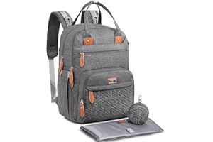 WV WELAVILA Diaper Bag Backpack, Unisex Baby Bags with Changing pad, Insulated Pockets & Pacifier Holder for Boys Girls, WELAVILA Large Multifunction Travel Back Pack for Mom & Dad, Dark Gray