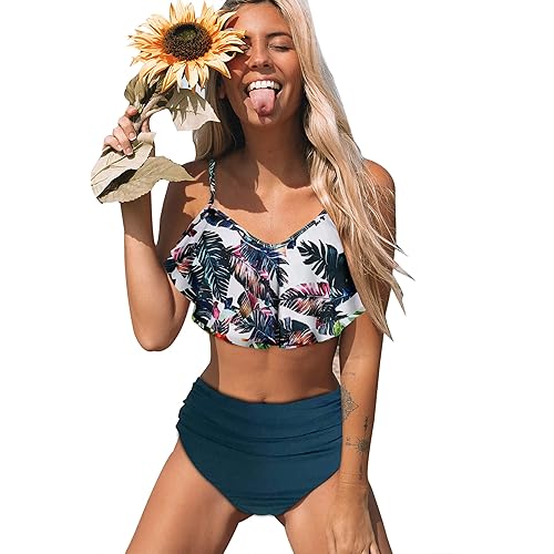 Sporlike Women High Waisted Swimsuit Triangle Top Two Piece Bikini Tummy Control Bathing Suit