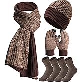 SATINIOR 6 Pcs Winter Hat Scarf Socks Touch Screen Gloves Sets Women Men Fleece Lined Knit Beanies Winter Gifts