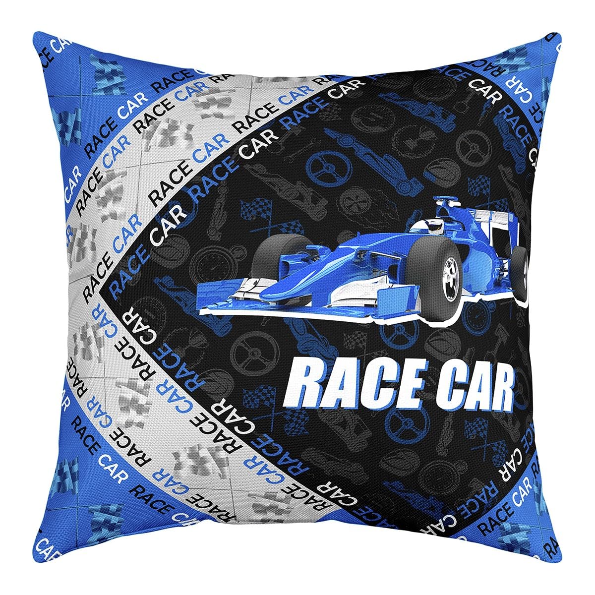 Race Car Reversible Throw Pillow Covers for Girls Boys Kids 16x16 Inch Speed Sports Car Pillow Covers Home Decorative Racing Car Blue Black Square Cushion Covers Set of 1 Extreme Sports
