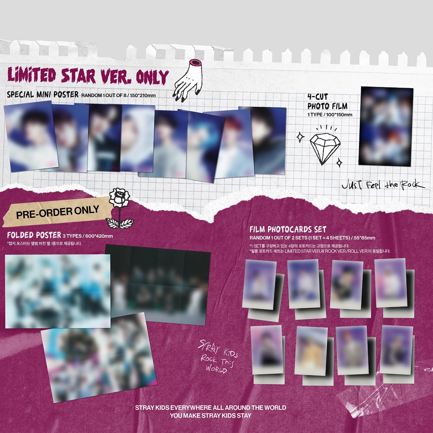 Stray Kids - -Rock-STAR (LIMITED STAR Ver.) Photobook + CD-R + Photocard + Panorama Mini Poster + Unit Photocard + Sticker + Mini Poster + 4-Cut Photo Film + Folded Poster + Film Photocards + PVC Card