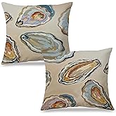 Exqcom Abstract Oyster Coastal Beach Pillow Covers 18x18 Set of 2, Beachy Room Decor Aesthetic, Retro Coastal Ocean Oyster Shell Decorative Lumbar Pillow Covers for Home Bedroom Living Room