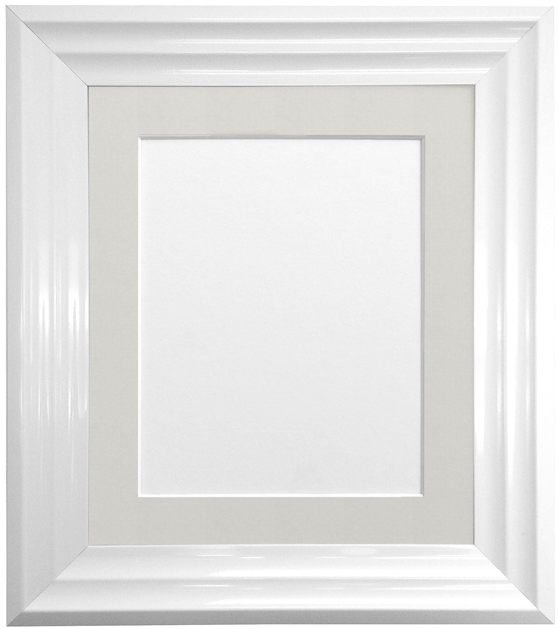 FRAMES BY POST Firenza White Picture Photo Frame with Light Grey Mount Plastic Glass 14"x8" Pic Size 10"x4"