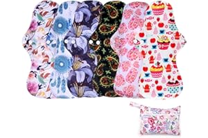 Reusable Panty Liners For Women, 6Pcs 13 Inch Reusable Period Pads Washable Menstrual with Bamboo Charcoal Cloth Panty Liners