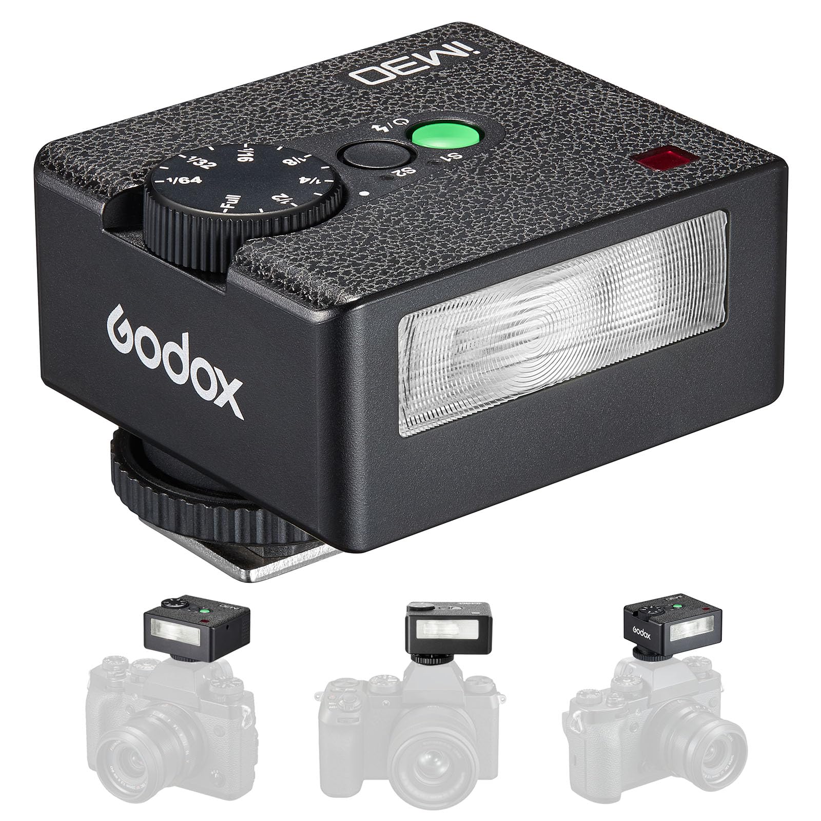 Godox iM30 Mini Kamera Blitz,GN15 mit 7-Stufen Flash Power,CCT 6500K±200K mit S1/S2 optischer Steuerung für Canon/Sony/Fuji/Nikon/Panasonic/Olympus, für Kameras mit Single-Contact Hotshoe