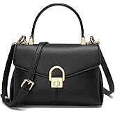 Top Handle Leather Tote Satchel Bag for Women, Ladies Shoulder Purses with Metal Button Lock