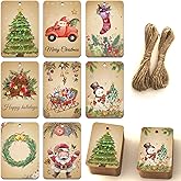120 PCS Vintage Retro Xmas Gift Tags with String, Hanging Tags - Christmas Wrapping & Decor (2'' x 3'')