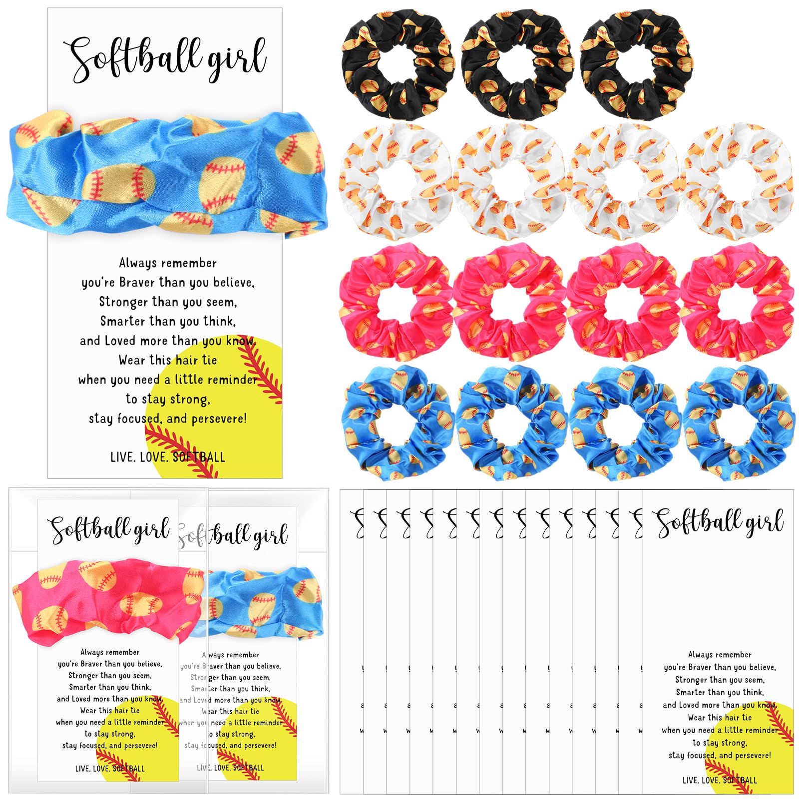 Photo 1 of 15 Sets Softball Scrunchies Softball Hair Accessories Party Favors for Girls Sport Hair Ties with Inspirational Cards Bulk Sport Lovers Gifts for Team Women